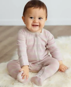 Fashion Babies' Merino 2-way Zip Stripe Growsuit Growsuits|Merino
