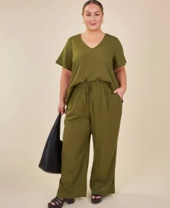 Clearance Isobelle Linen Blend Shirred Shoulder V-Neck Top Women Tops|Plus Size