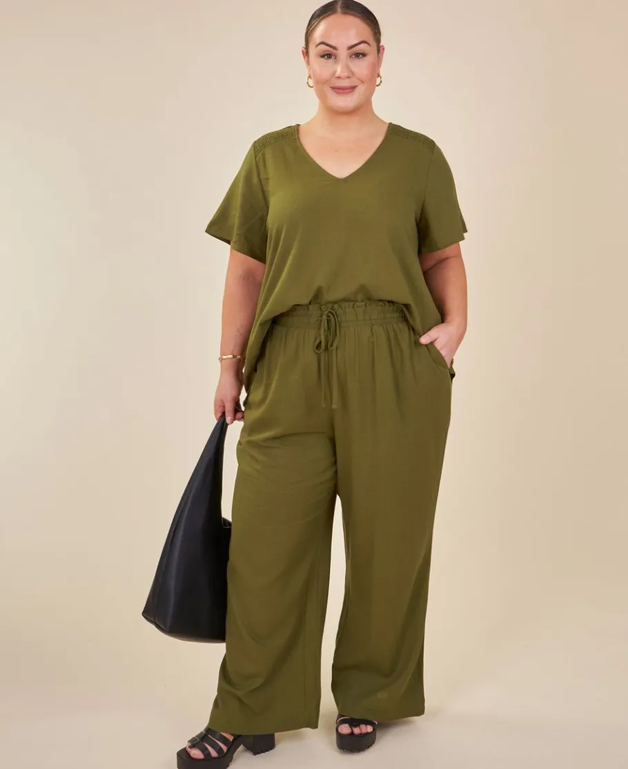 Clearance Isobelle Linen Blend Shirred Shoulder V-Neck Top Women Tops|Plus Size