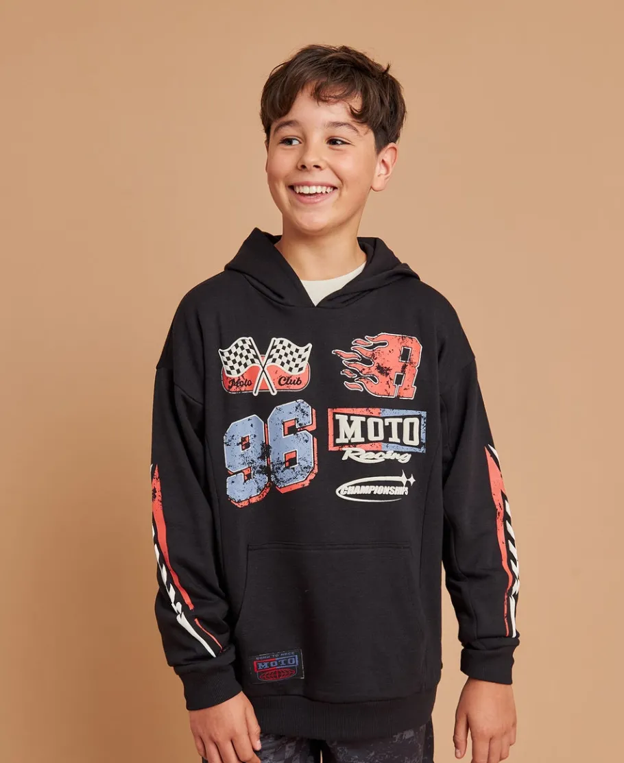Discount Kids' Moto Print Sporty Panelled Hoodie Kids Sweats + Fleece|Tops