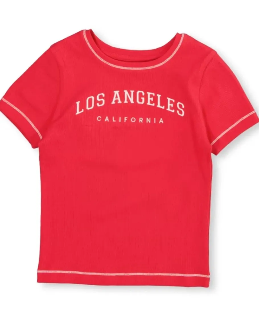 New Kids' Short Sleeve Embroidered Rib Slogan Tee Kids Kids 8 - 16|Tops