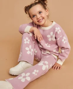 Fashion Little Kids' Jacquard Knit Daisy Flares Kids Bottoms|Kids 1 - 7