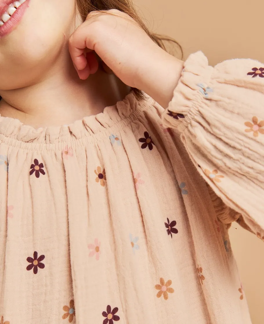 New Little Kids' Long Sleeve Gathered Double Cloth Print Dress Kids Dresses|Kids 1 - 7