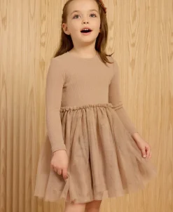 Online Little Kids' Long Sleeve Rib Tulle Dress Kids Dresses|Kids 1 - 7