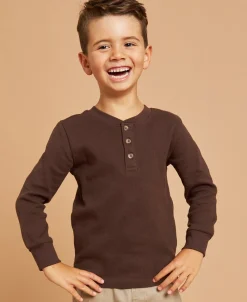 Best Little Kids' Long Sleeve Waffle Henley Tee Kids Tops|T-Shirts