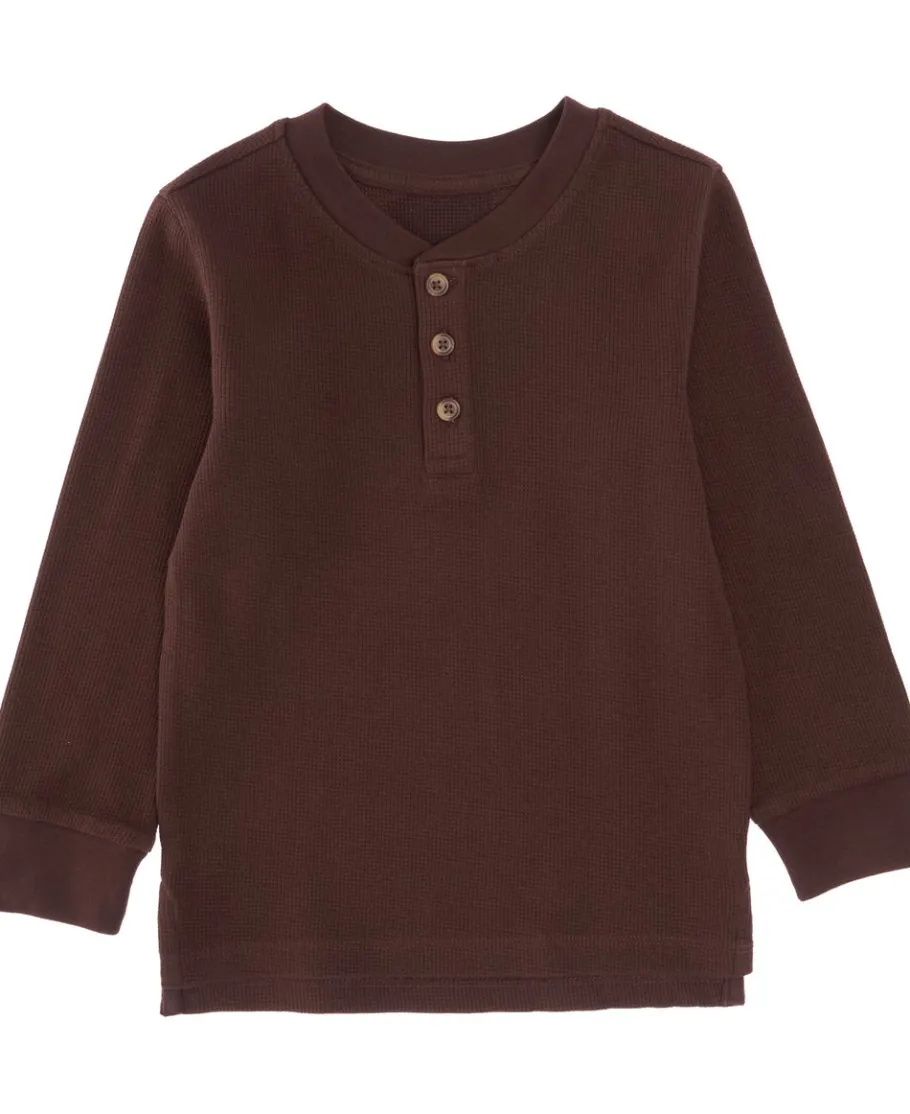 Best Little Kids' Long Sleeve Waffle Henley Tee Kids Tops|T-Shirts