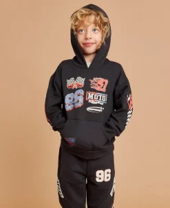 Fashion Little Kids' Moto Print Sporty Panelled Hoodie Kids Sweats + Fleece|Tops
