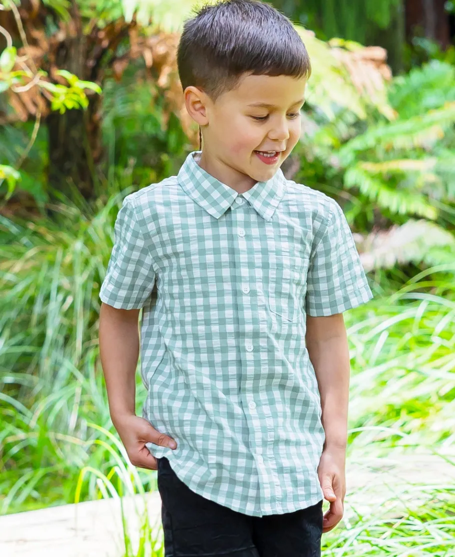 Discount Little Kids' Short Sleeved Mini Me Gingham Shirt Kids Tops|Kids 1 - 7