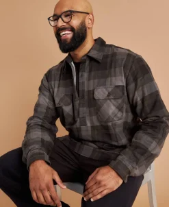 Outlet Men's 1/2 Placket Cotton Flannel Shirt Tops|Shirts
