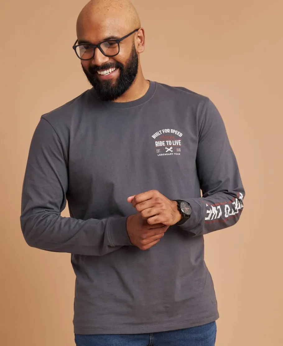 Fashion Men's Long Sleeve Cuffed Printed Tee T-Shirts|Tops