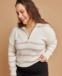 Fashion Women's 1/4 Zip Collared Jumper Women Knitwear