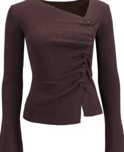 New Women's Asymmetric Knit Long Sleeve Top Women T-Shirts|Tops