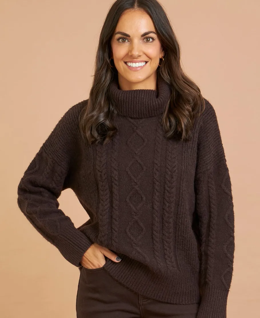 Online Women's Cable Roll Neck Jumper Women Knitwear