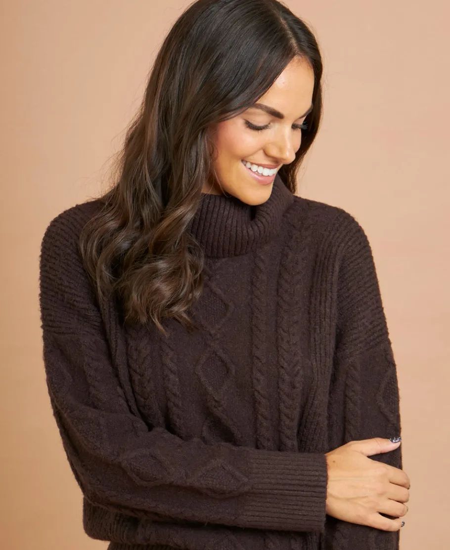 Online Women's Cable Roll Neck Jumper Women Knitwear