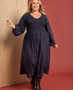 Online Women's Isobelle Curve Long Sleeve Smock Midi Dress Women Plus Size|Dresses