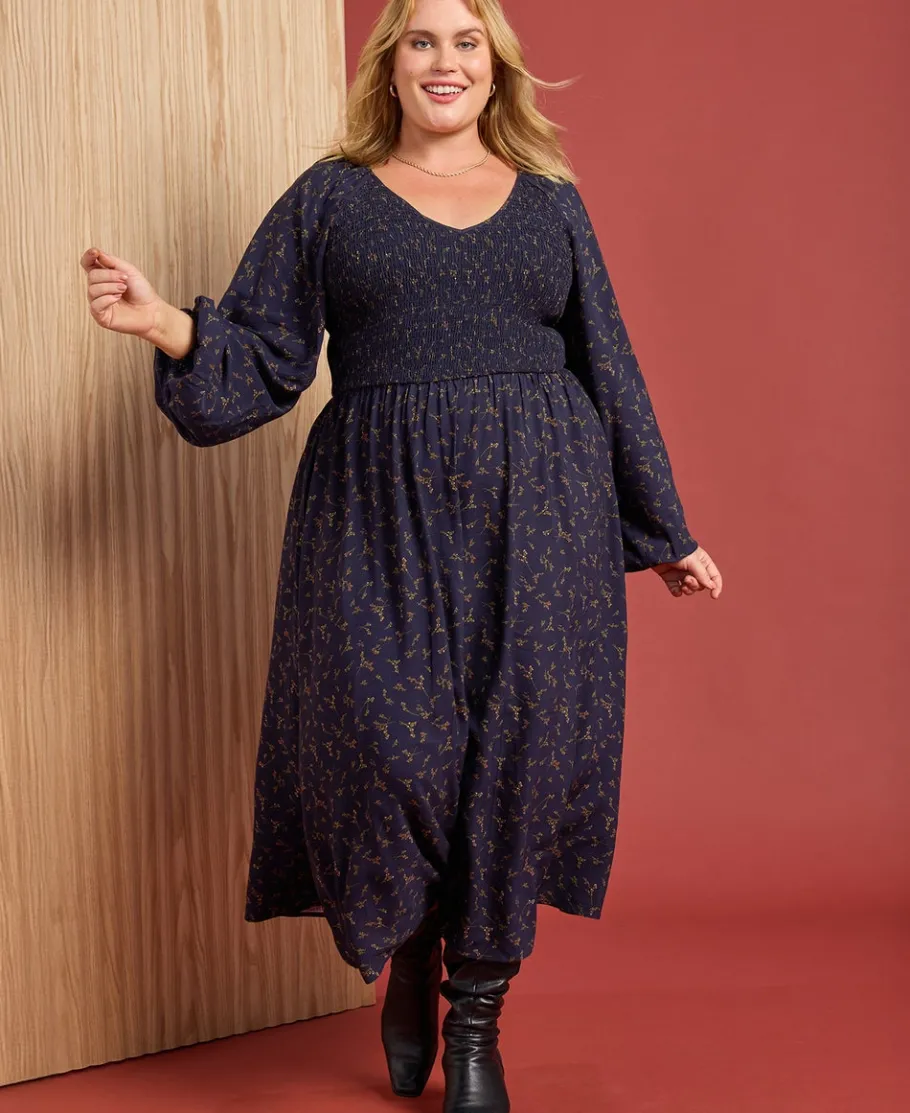 Online Women's Isobelle Curve Long Sleeve Smock Midi Dress Women Plus Size|Dresses