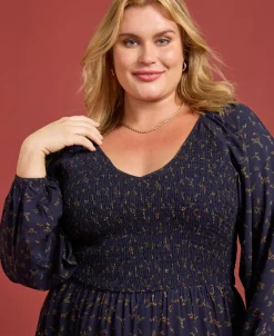 Online Women's Isobelle Curve Long Sleeve Smock Midi Dress Women Plus Size|Dresses
