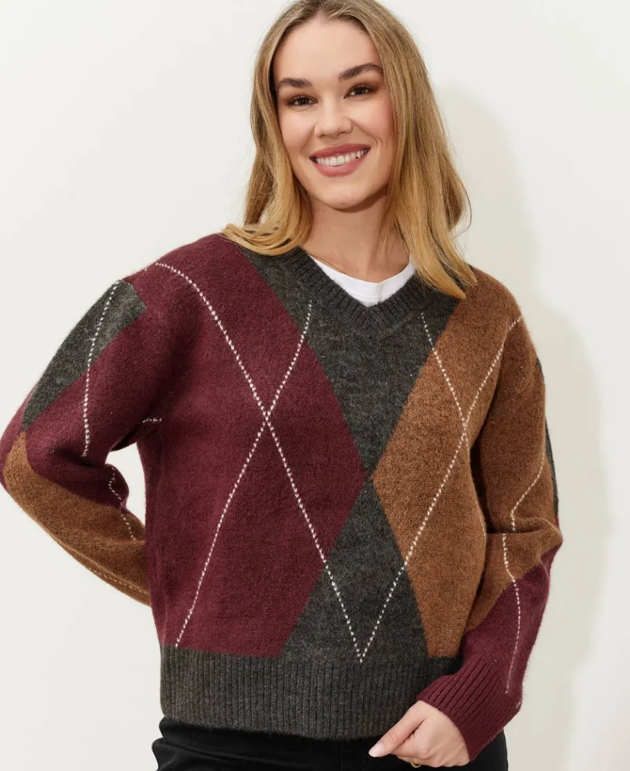 Fashion Women's Jacquard V-Neck Jumper Women Knitwear