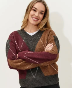 Fashion Women's Jacquard V-Neck Jumper Women Knitwear