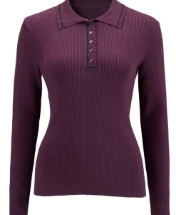Online Women's Polo Contrast Knitted Top Women Knitwear