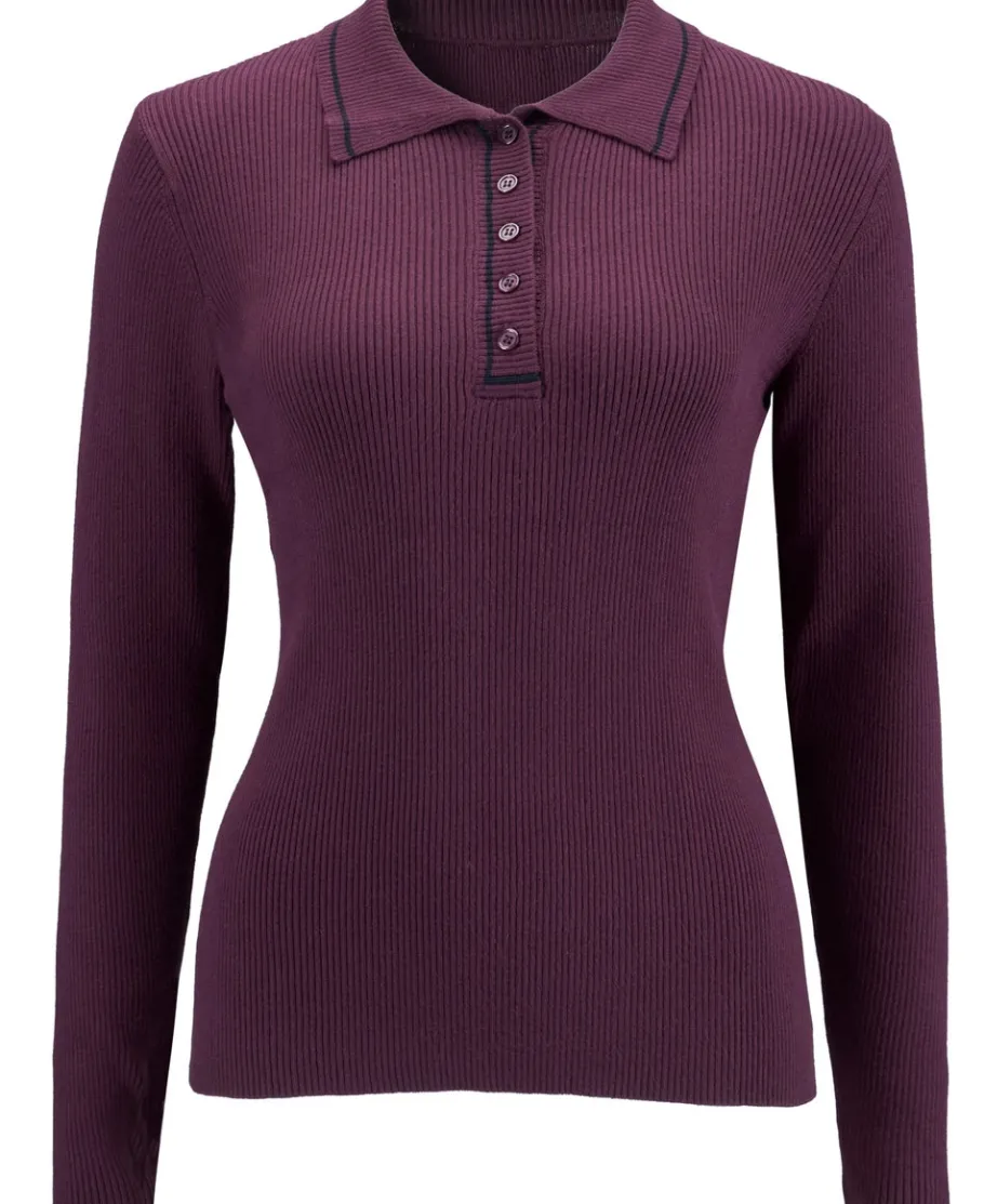 Online Women's Polo Contrast Knitted Top Women Knitwear