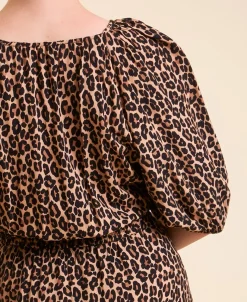 Fashion Women's Puff Sleeve Print Midi Dress Women Dresses