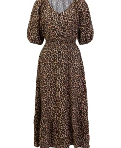 Fashion Women's Puff Sleeve Print Midi Dress Women Dresses