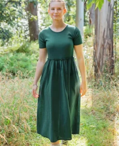 Best Women's Rib Bodice Muslin Midi Dress Women Dresses