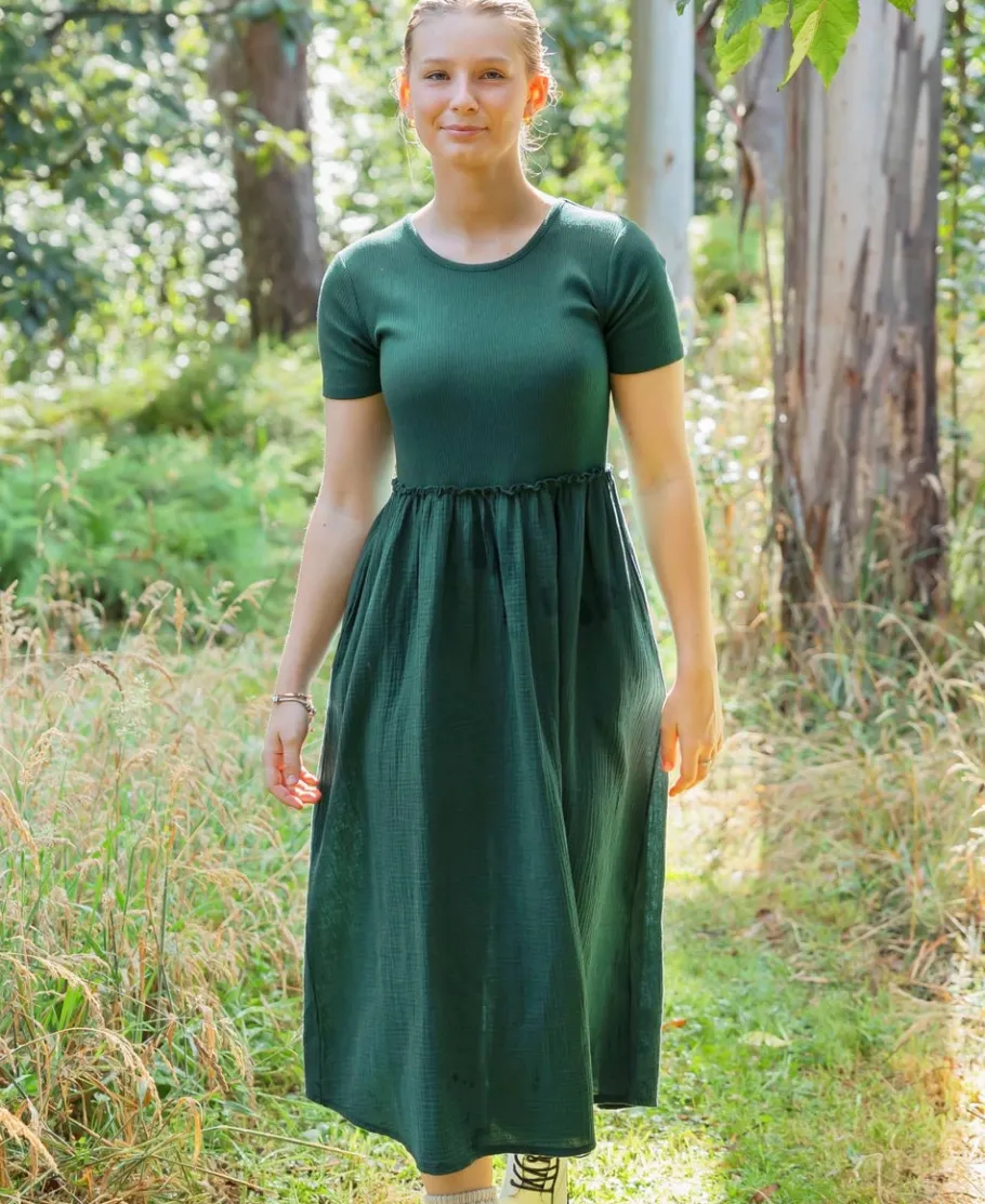 Best Women's Rib Bodice Muslin Midi Dress Women Dresses