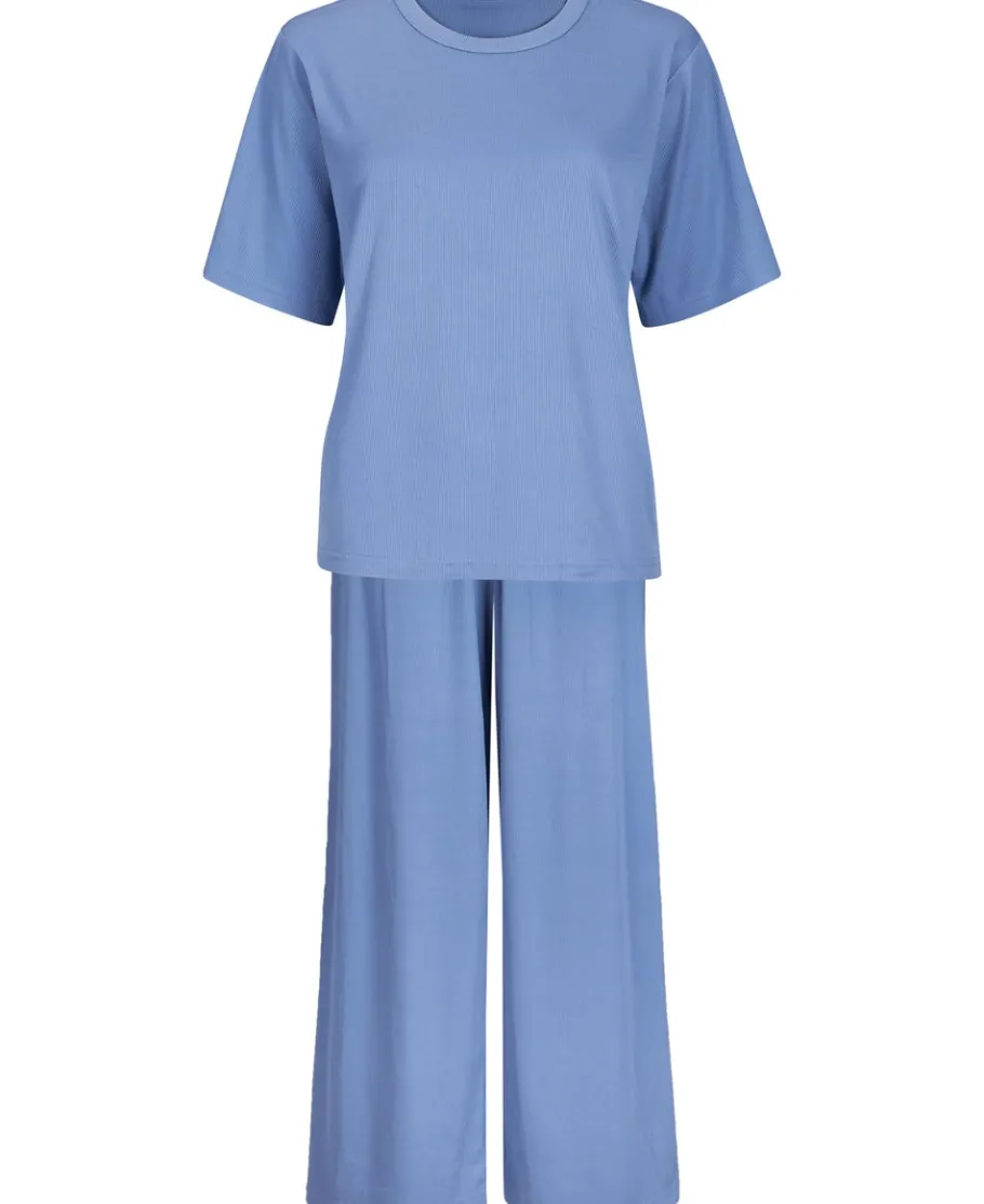 New Women's Rib Knit Tee & Pant PJ Set Women Sleepwear
