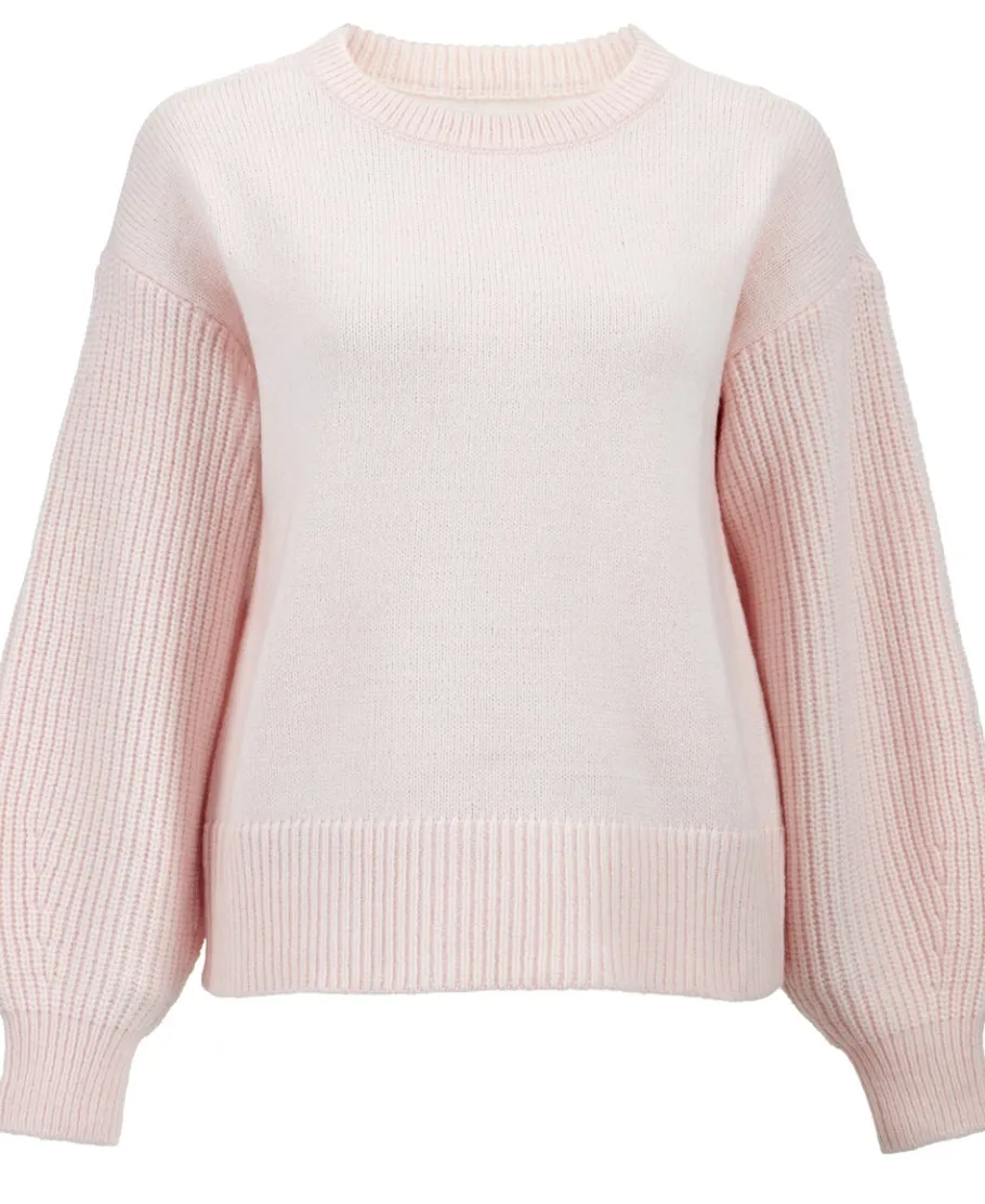 Hot Women's Rib Sleeve Crew Jumper Women Knitwear