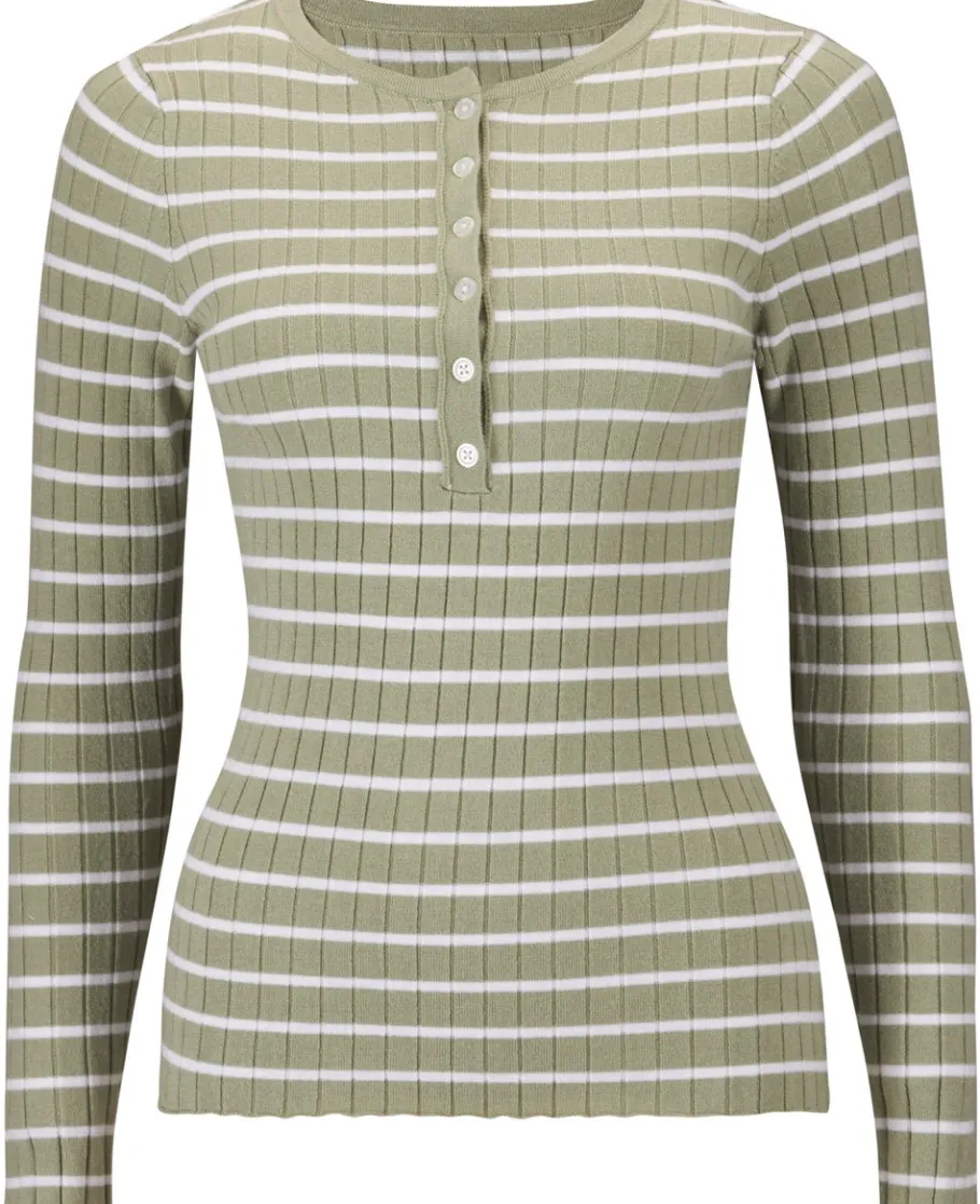 Discount Women's Rib Stripe Henley Knitted Jumper Women Knitwear
