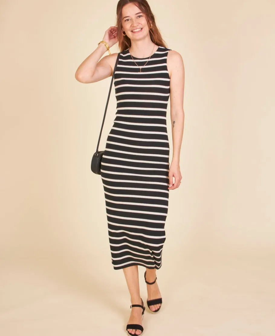 New Women's Ribbed Stripe Tank Dress Women Dresses