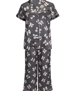 New Women's Satin Short Sleeve & Full Length Pant PJ Set Women Sleepwear