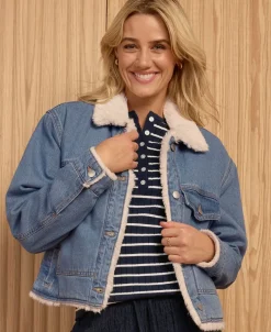 Best Women's Sherpa Lined Crop Denim Jacket Women Jackets & Coats|Activewear & Leisure