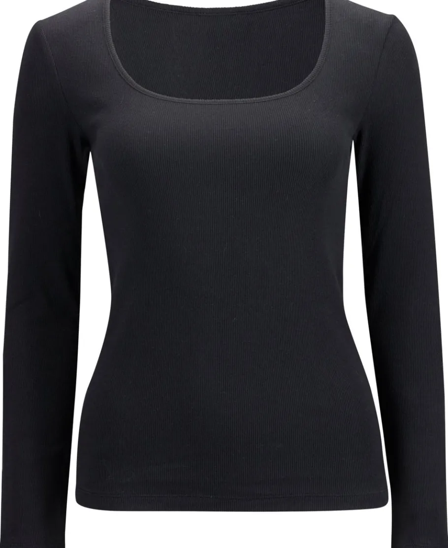 Fashion Women's Square Neck Long Sleeve Rib Tee Women T-Shirts|Tops