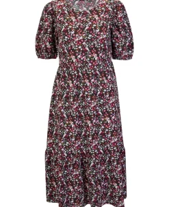 Fashion Women's Texture Knit Puff Sleeve Midi Dress Women Dresses