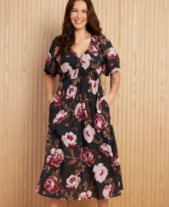 Fashion Women's V-Neck Floaty Midi Dress Women Dresses