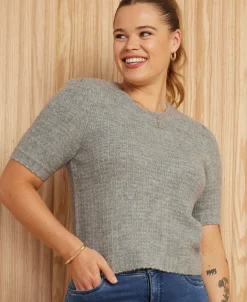 Best Women's Waffle Short Sleeve Jumper Women Knitwear