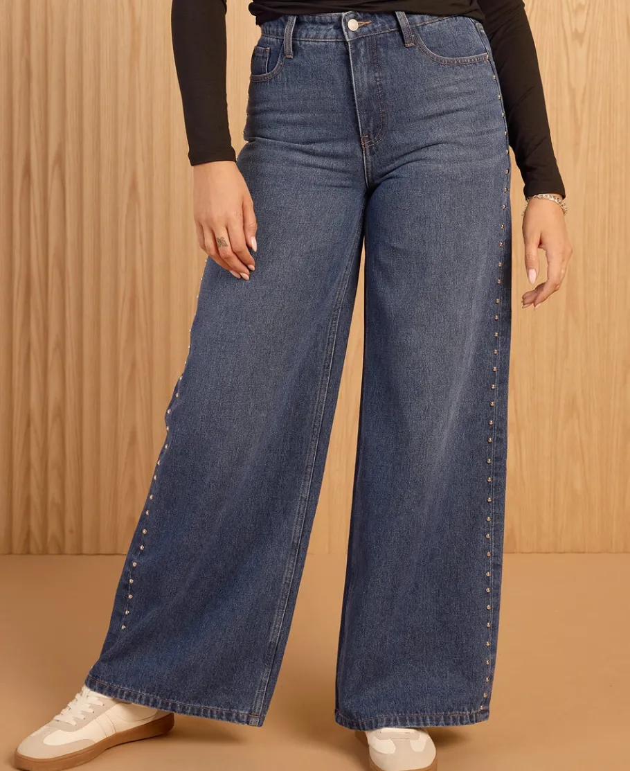 New Women's Wide Leg Stud Jeans Women Jeans & Jeggings