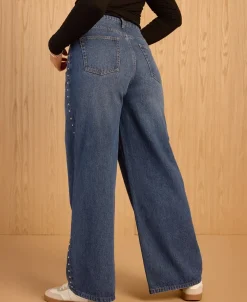 New Women's Wide Leg Stud Jeans Women Jeans & Jeggings