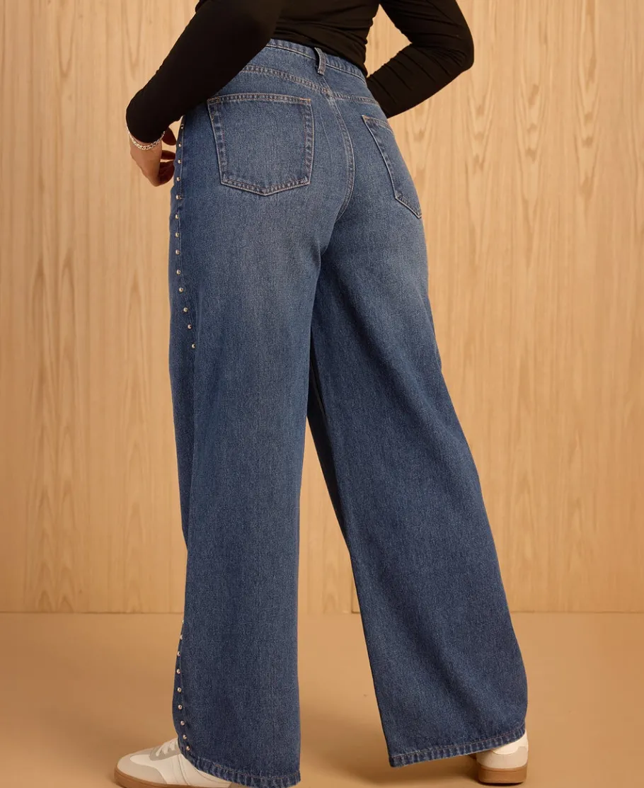 New Women's Wide Leg Stud Jeans Women Jeans & Jeggings