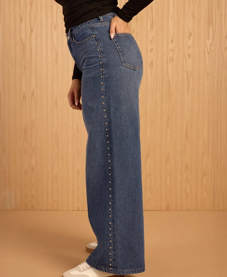 New Women's Wide Leg Stud Jeans Women Jeans & Jeggings
