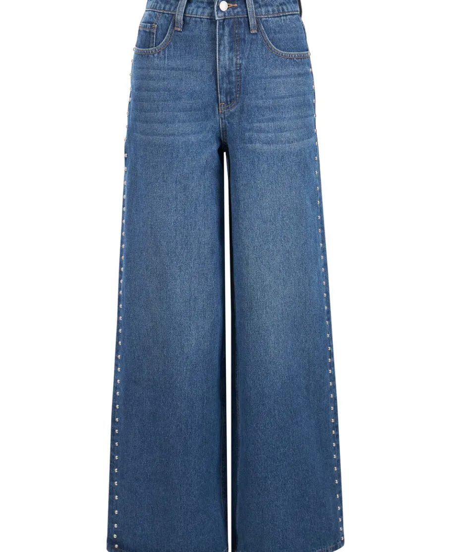New Women's Wide Leg Stud Jeans Women Jeans & Jeggings